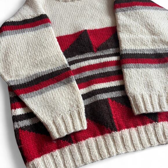 Southern Garments vintage handmade knit sweater geometric cream red brown - Picture 5 of 7